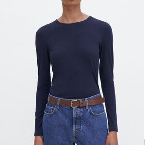 FILIPPA K Cotton Stretch Long Sleeve Crew Neck Navy Tee Top Size M‎